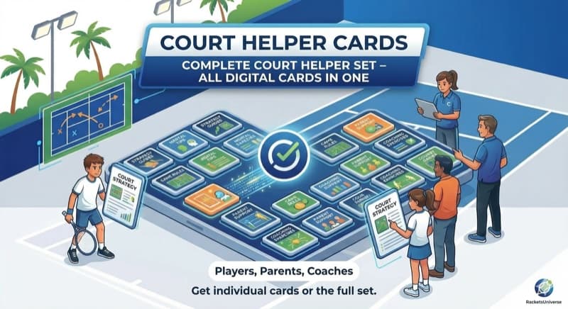 The complete Court Helper method in one set: match reading, reflection and development tools for players, parents and coaches.